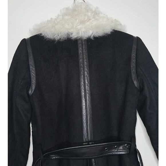 Alice + Olivia Saul Shearling-Collared Wool Blend Trench Coat Black Size Small - Picture 7 of 11